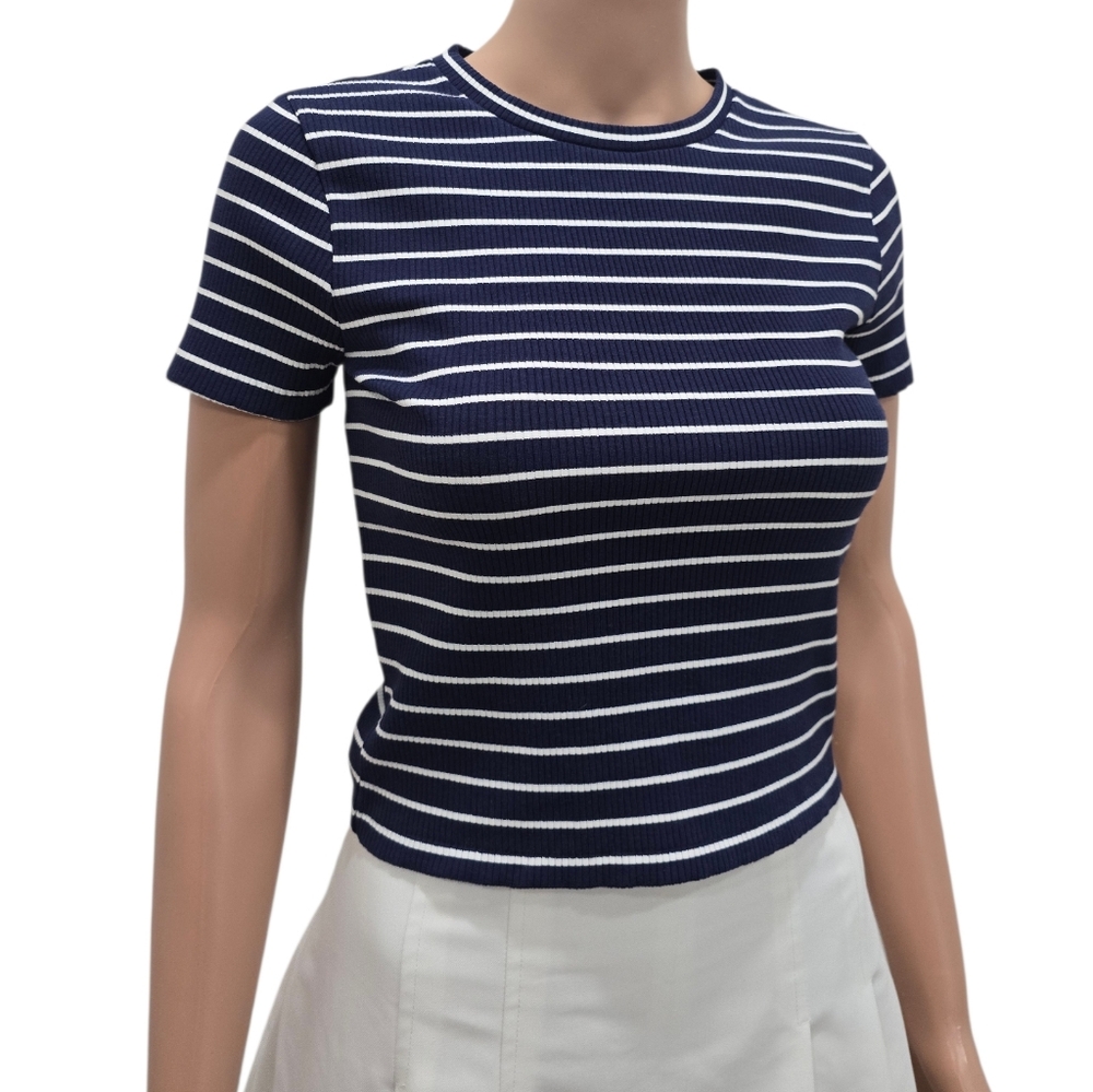 Polo Ralph Lauren Striped Rib-knit Cropped Striped Top Pullover - Picture 3 of 9